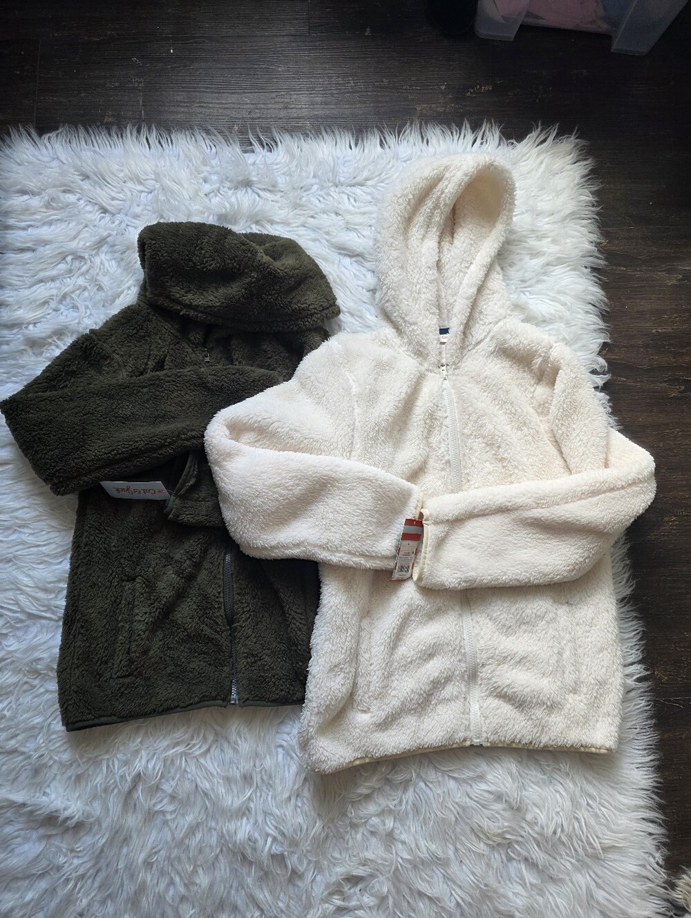 Cat & Jack Kids Sherpa Hooded Zip Jacket - Cream and Olive
